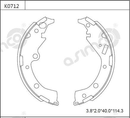 Asimco K0712 - Комплект тормозных колодок, барабанные avtokuzovplus.com.ua