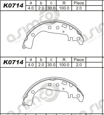 Asimco K0714 - Комплект гальм, барабанний механізм autocars.com.ua