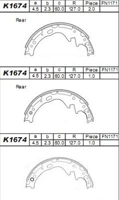 Asimco K1674 - Комплект гальм, барабанний механізм autocars.com.ua