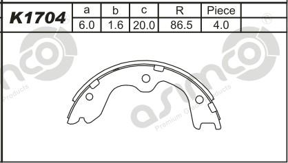 Asimco K1704 - Комплект гальм, барабанний механізм autocars.com.ua