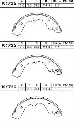 Asimco K1722 - Комплект гальм, барабанний механізм autocars.com.ua