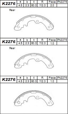 Asimco K2276 - Комплект гальм, барабанний механізм autocars.com.ua