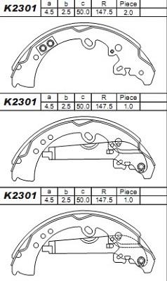 Asimco K2301 - Комплект тормозных колодок, барабанные autodnr.net