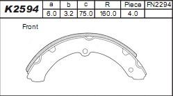 Asimco K2594 - Комплект тормозных колодок, барабанные avtokuzovplus.com.ua