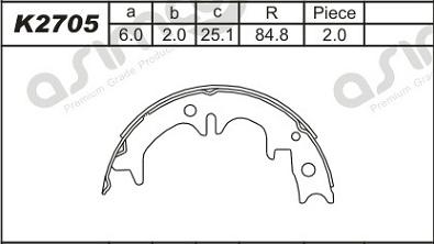Asimco K2705 - Комплект тормозных колодок, барабанные avtokuzovplus.com.ua