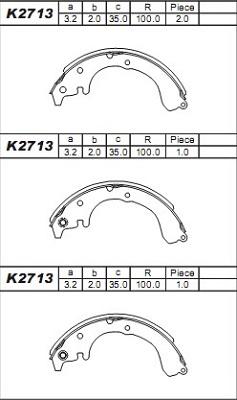 Asimco K2713 - Комплект тормозных колодок, барабанные autodnr.net