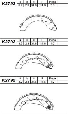 Asimco K2792 - Комплект гальм, барабанний механізм autocars.com.ua