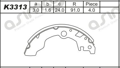 Asimco K3313 - Комплект тормозных колодок, барабанные avtokuzovplus.com.ua
