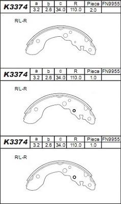 Asimco K3374 - Комплект тормозных колодок, барабанные avtokuzovplus.com.ua