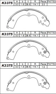 Asimco K3375 - Комплект тормозных колодок, барабанные avtokuzovplus.com.ua