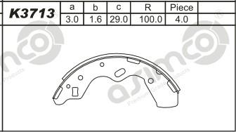 Asimco K3713 - Комплект тормозных колодок, барабанные avtokuzovplus.com.ua