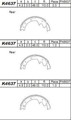 Asimco K4637 - Комплект тормозных колодок, барабанные avtokuzovplus.com.ua