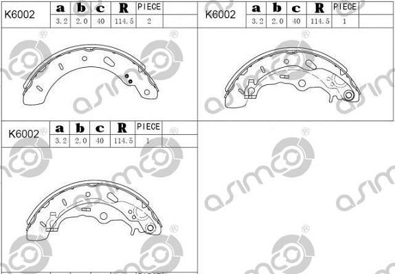 Asimco K6002 - Комплект гальм, барабанний механізм autocars.com.ua