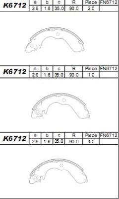 Asimco K6712 - Комплект тормозных колодок, барабанные avtokuzovplus.com.ua