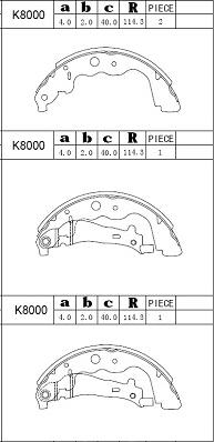Asimco K8000 - Комплект тормозных колодок, барабанные autodnr.net