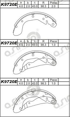 Asimco K9720E - Комплект тормозных колодок, барабанные autodnr.net
