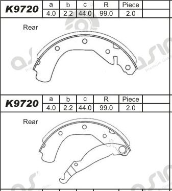 Asimco K9720 - Комплект тормозных колодок, барабанные avtokuzovplus.com.ua