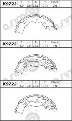 Asimco K9723 - Комплект гальм, барабанний механізм autocars.com.ua