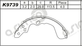 Asimco K9739 - Комплект тормозных колодок, барабанные avtokuzovplus.com.ua