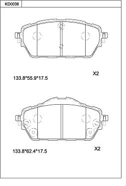 Asimco KD0038 - Гальмівні колодки, дискові гальма autocars.com.ua