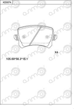 Asimco KD0074 - Гальмівні колодки, дискові гальма autocars.com.ua