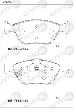 Asimco KD0738 - Гальмівні колодки, дискові гальма autocars.com.ua