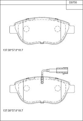 Asimco KD0750 - Тормозные колодки, дисковые, комплект autodnr.net