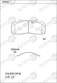 Asimco KD0802 - Тормозные колодки, дисковые, комплект avtokuzovplus.com.ua