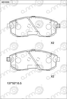 Asimco KD1033 - Тормозные колодки, дисковые, комплект avtokuzovplus.com.ua