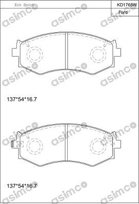 Asimco KD1765W - Тормозные колодки, дисковые, комплект autodnr.net