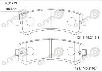 Asimco KD1773 - Тормозные колодки, дисковые, комплект avtokuzovplus.com.ua