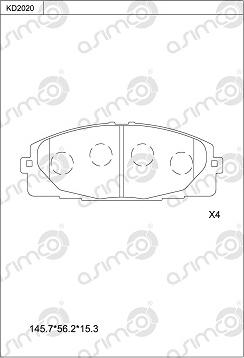 Asimco KD2020 - Тормозные колодки, дисковые, комплект avtokuzovplus.com.ua