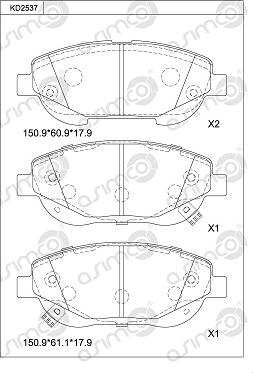 Asimco KD2537 - Тормозные колодки, дисковые, комплект avtokuzovplus.com.ua