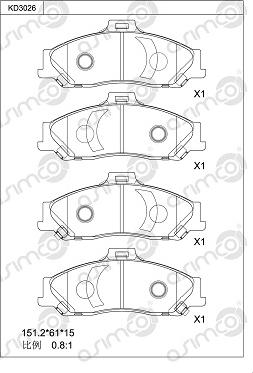 Asimco KD3026 - Тормозные колодки, дисковые, комплект avtokuzovplus.com.ua