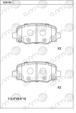 Asimco KD6160 - Тормозные колодки, дисковые, комплект avtokuzovplus.com.ua