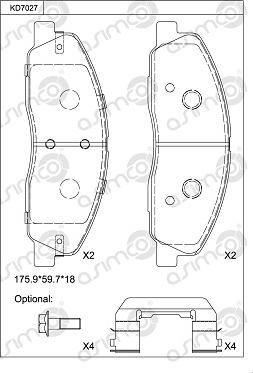 Asimco KD7027 - Тормозные колодки, дисковые, комплект autodnr.net