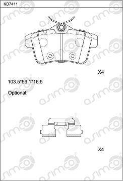 Asimco KD7411 - Тормозные колодки, дисковые, комплект avtokuzovplus.com.ua