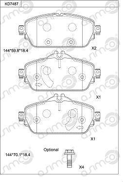 Asimco KD7487 - Гальмівні колодки, дискові гальма autocars.com.ua