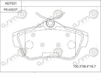 Asimco KD7521 - Тормозные колодки, дисковые, комплект avtokuzovplus.com.ua