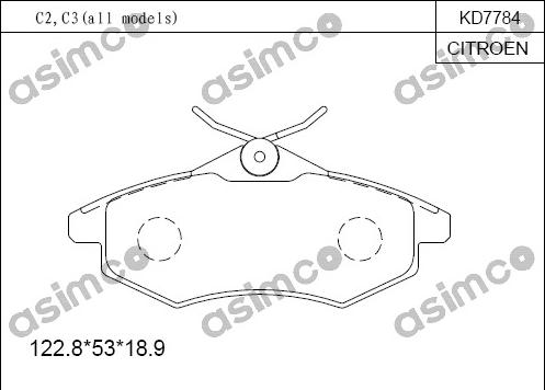 Asimco KD7784 - Тормозные колодки, дисковые, комплект avtokuzovplus.com.ua