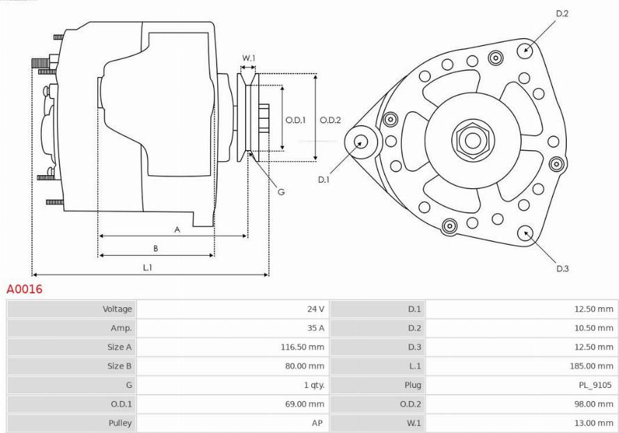 AS-PL A0016 - Генератор avtokuzovplus.com.ua