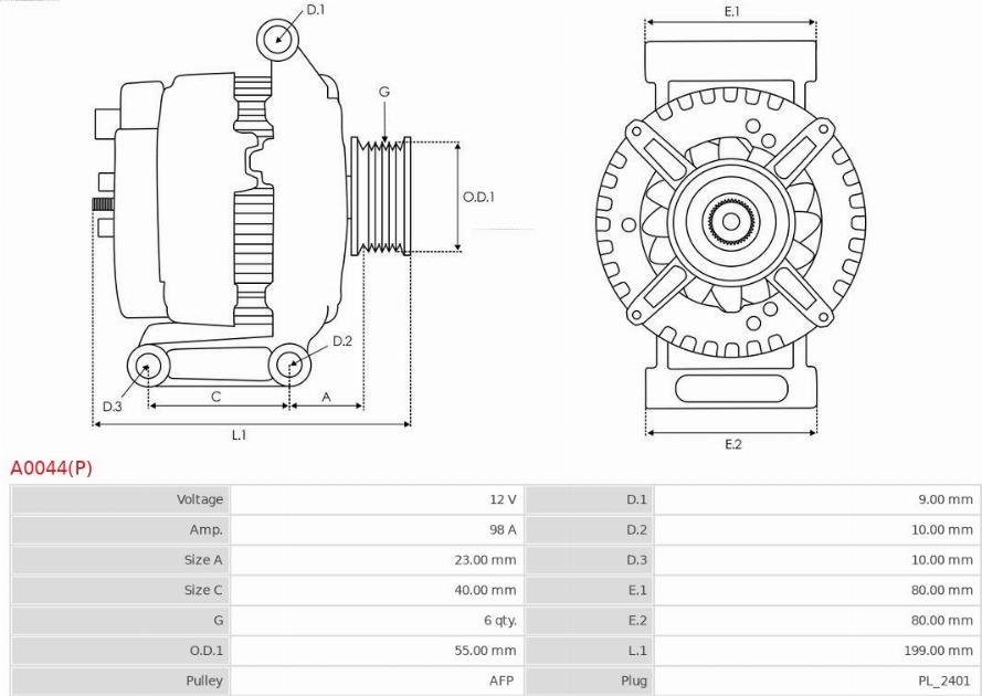 AS-PL A0044(P) - Генератор avtokuzovplus.com.ua