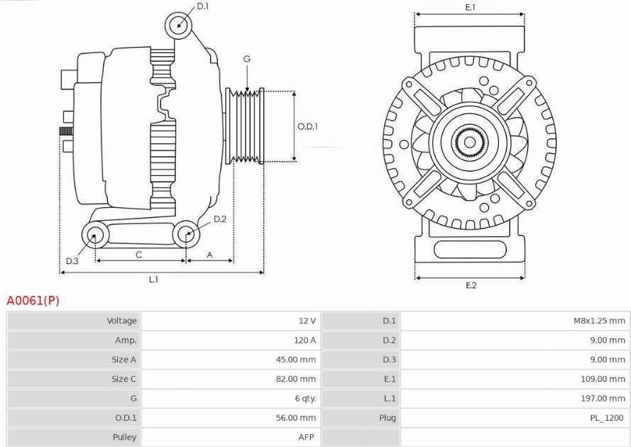 AS-PL A0061(P) - Генератор avtokuzovplus.com.ua