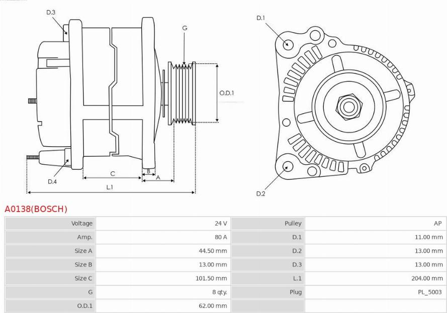 AS-PL A0138(BOSCH) - Генератор autocars.com.ua