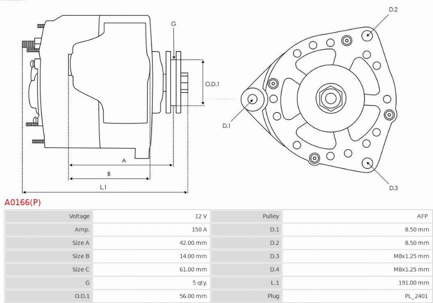 AS-PL A0166(P) - Генератор avtokuzovplus.com.ua