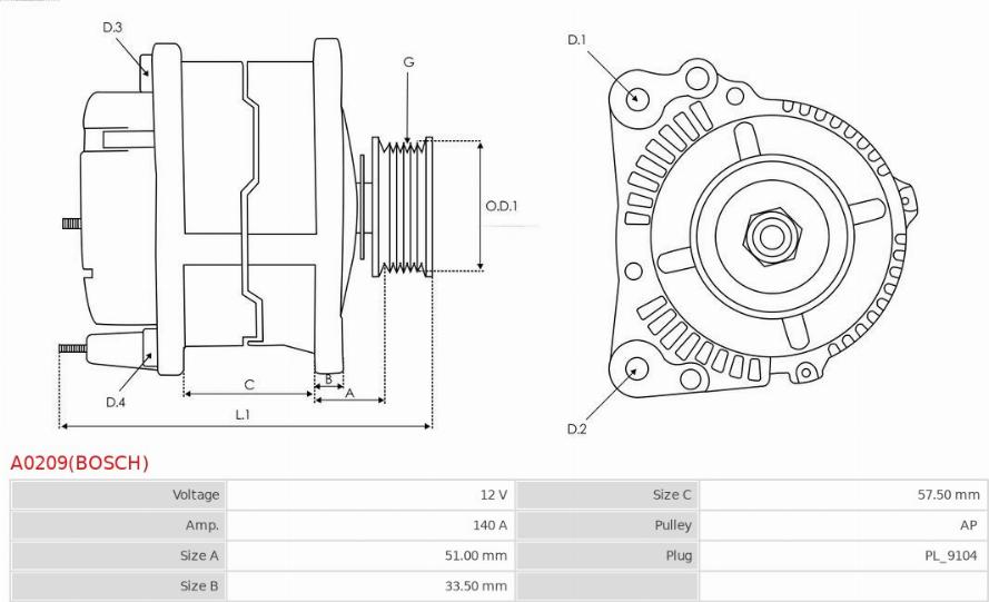 AS-PL A0209(BOSCH) - Генератор avtokuzovplus.com.ua