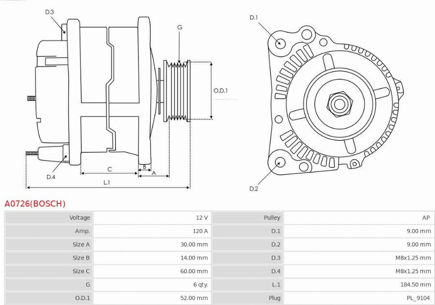 AS-PL A0726(BOSCH) - Генератор avtokuzovplus.com.ua