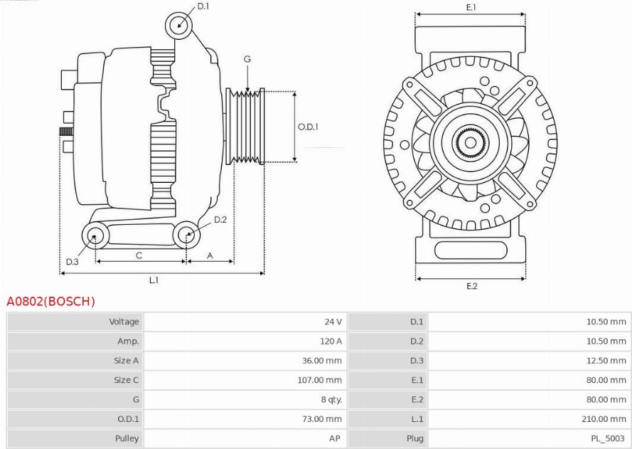 AS-PL A0802(BOSCH) - Генератор autocars.com.ua