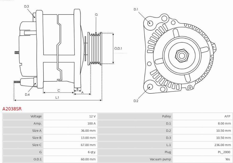 AS-PL A2038SR - Генератор avtokuzovplus.com.ua