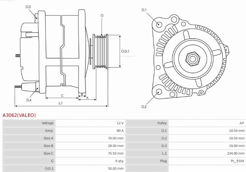 AS-PL A3062(VALEO) - Генератор autocars.com.ua